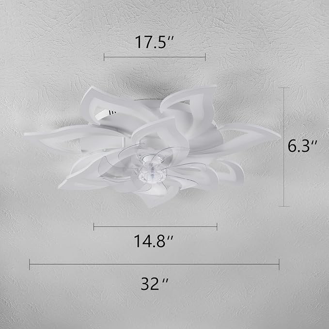 Modern Ceiling Fan with Light and Remote, Low Profile Ceiling Fans with Lights, 32 Inch Flush Mount Ceiling Fan with 3 Light