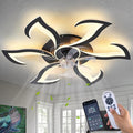 Modern Ceiling Fan with Lights and Remote Control, 32" Black Flush Mount Fan with 3 Light Colors, 6 Speeds, Low Profile for