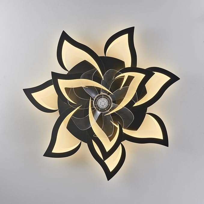 Modern Ceiling Fan with Lights Remote Control, 32" Black Ceiling Fan with Light, 6 Speeds 3 Light Color Low Profile Flush