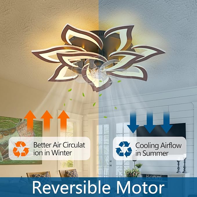 Modern Ceiling Fan with Lights Remote Control, 32" Wood Ceiling Fan with Light, 6 Speeds 3 Light Color Low Profile Flush