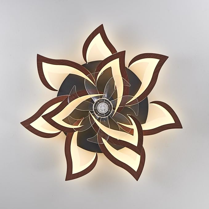 Modern Ceiling Fan with Lights Remote Control, 32" Wood Ceiling Fan with Light, 6 Speeds 3 Light Color Low Profile Flush