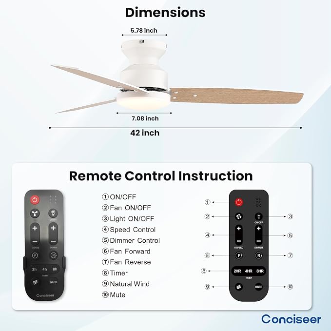 Modern Ceiling Fans with Lights, 42 Inch Ceiling Fan with Light and Remote, Bedroom Living Room Office Outdoor, alternate