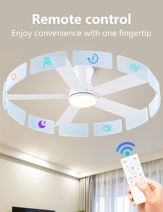 Modern Ceiling Fans with Lights - 42" Low Profile Ceiling Fan with Light and Remote, Flush Mount Reversible DC Motor, 6-Speed