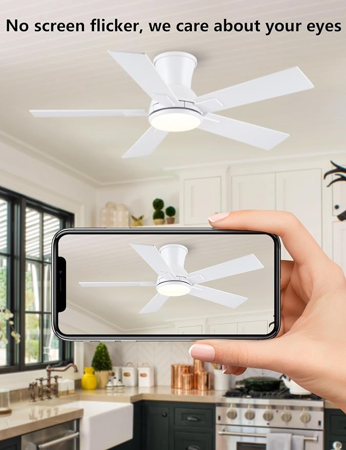 Modern Ceiling Fans with Lights - 42" Low Profile Ceiling Fan with Light and Remote, Flush Mount Reversible DC Motor, 6-Speed