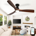 Modern Ceiling Fans with Lights: 52 In Smart Low Profile Ceiling Fan with Voice Alex APP Remote Control for Bedroom Living