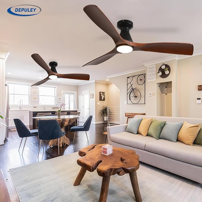 Modern Ceiling Fans with Lights: 52 In Smart Low Profile Ceiling Fan with Voice Alex APP Remote Control for Bedroom Living