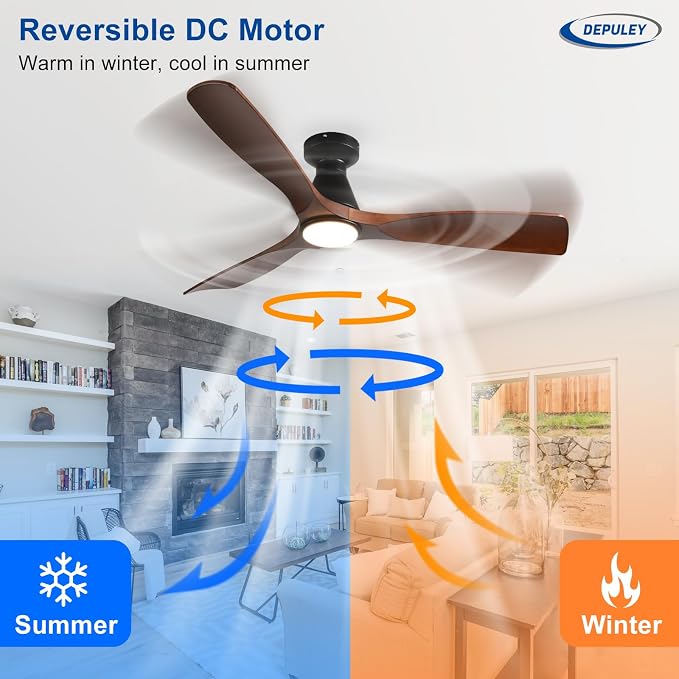 Modern Ceiling Fans with Lights: 52 In Smart Low Profile Ceiling Fan with Voice Alex APP Remote Control for Bedroom Living
