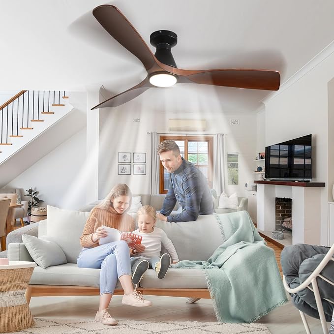 Modern Ceiling Fans with Lights: 52 In Smart Low Profile Ceiling Fan with Voice Alex APP Remote Control for Bedroom Living