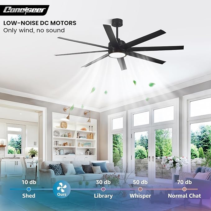 Modern Ceiling Fans with Lights, 65 Inch Ceiling Fan with Light and Remote for Bedroom Living Room Kitchen Office