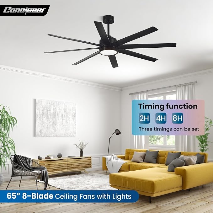 Modern Ceiling Fans with Lights, 65 Inch Ceiling Fan with Light and Remote for Bedroom Living Room Kitchen Office