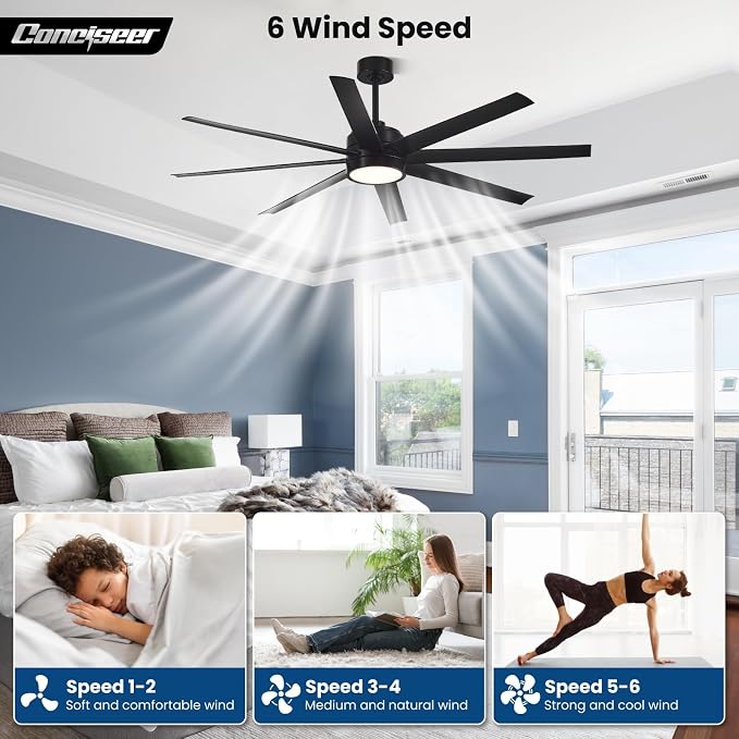 Modern Ceiling Fans with Lights, 65 Inch Ceiling Fan with Light and Remote for Bedroom Living Room Kitchen Office