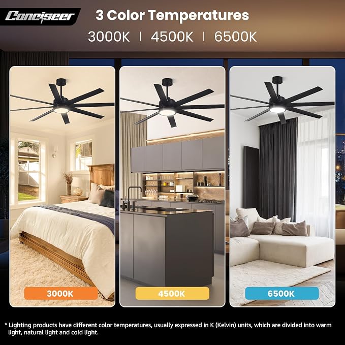 Modern Ceiling Fans with Lights, 65 Inch Ceiling Fan with Light and Remote for Bedroom Living Room Kitchen Office