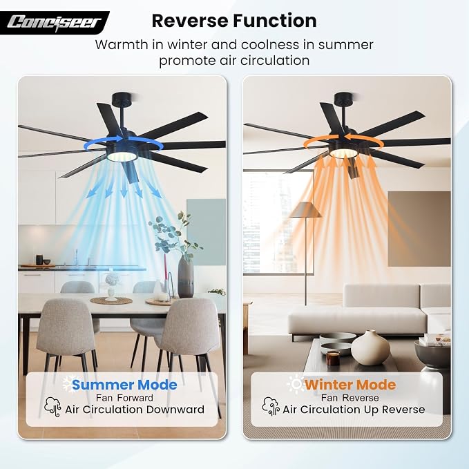 Modern Ceiling Fans with Lights, 65 Inch Ceiling Fan with Light and Remote for Bedroom Living Room Kitchen Office