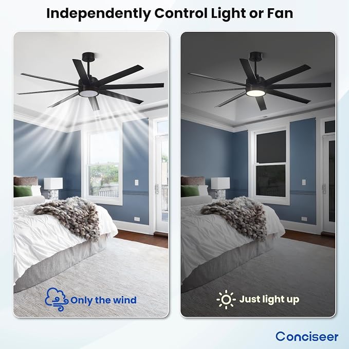 Modern Ceiling Fans with Lights, 65 Inch Ceiling Fan with Light and Remote for Bedroom Living Room Kitchen Office