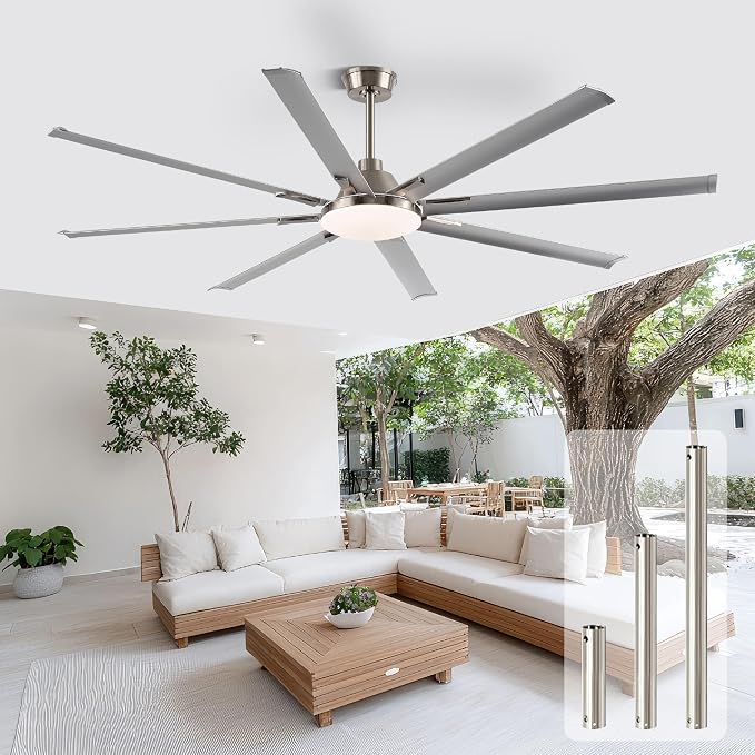 Modern Ceiling Fans with Lights, 84 Inch Ceiling Fan with Light and Remote,Living Room Library Cafe Outdoor/Industrial, 3CCT