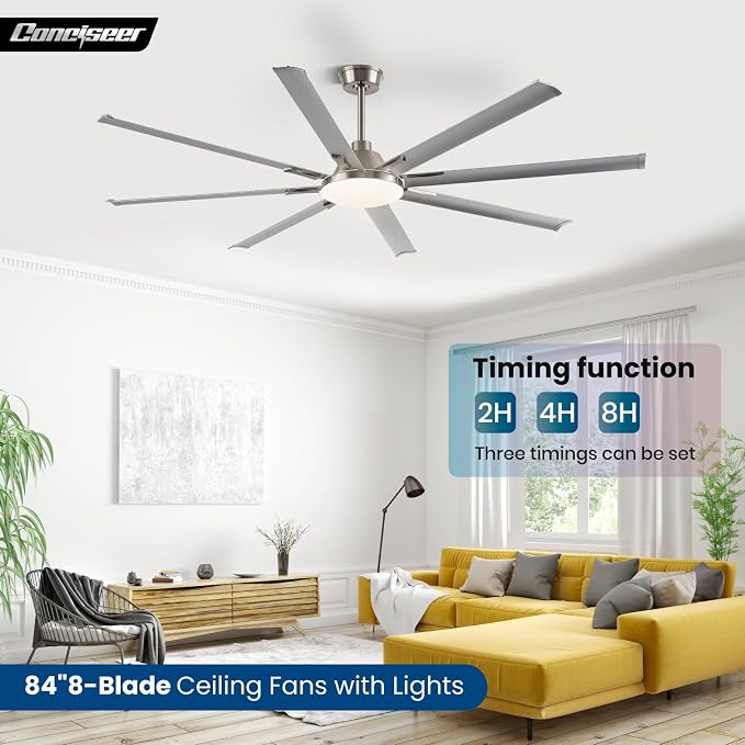 Modern Ceiling Fans with Lights, 84 Inch Ceiling Fan with Light and Remote,Living Room Library Cafe Outdoor/Industrial, 3CCT