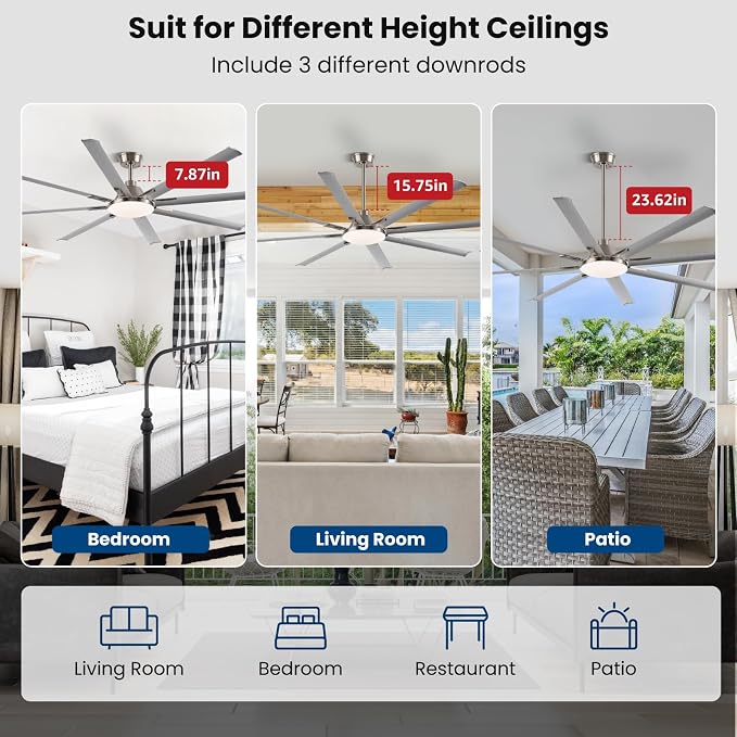 Modern Ceiling Fans with Lights, 84 Inch Ceiling Fan with Light and Remote,Living Room Library Cafe Outdoor/Industrial, 3CCT