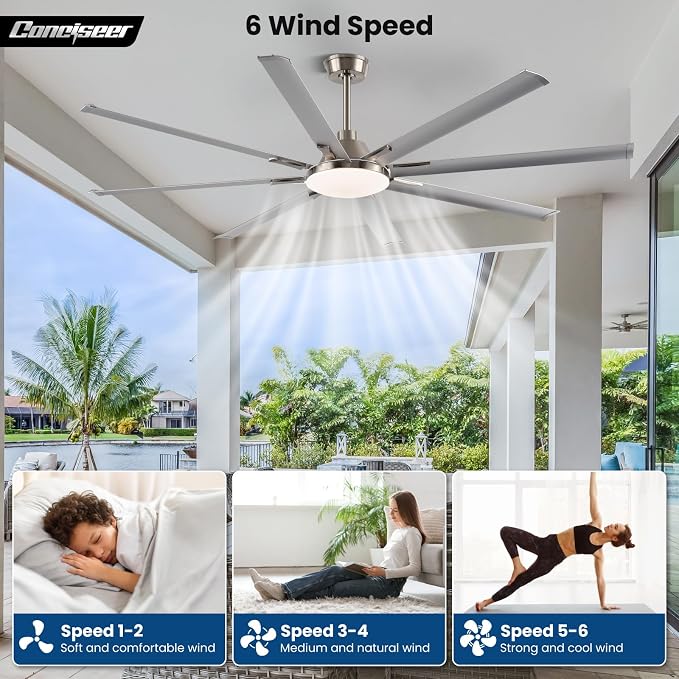 Modern Ceiling Fans with Lights, 84 Inch Ceiling Fan with Light and Remote,Living Room Library Cafe Outdoor/Industrial, 3CCT