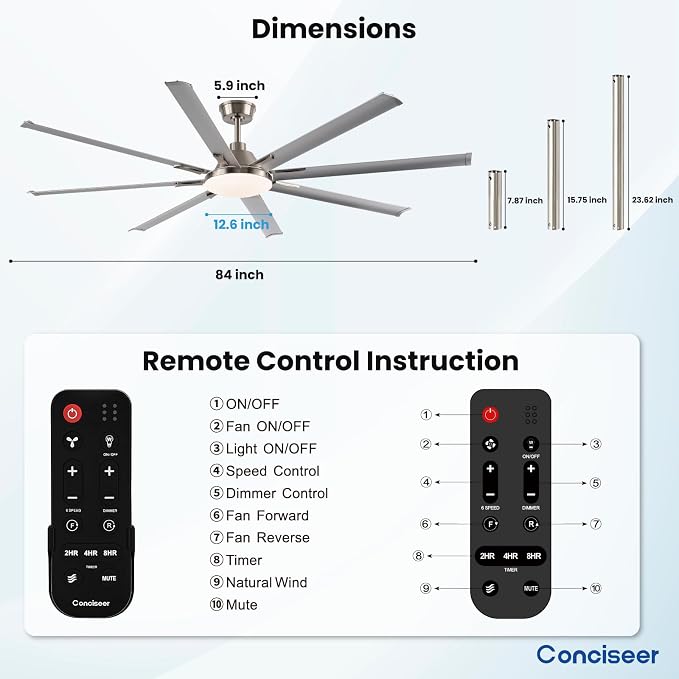 Modern Ceiling Fans with Lights, 84 Inch Ceiling Fan with Light and Remote,Living Room Library Cafe Outdoor/Industrial, 3CCT