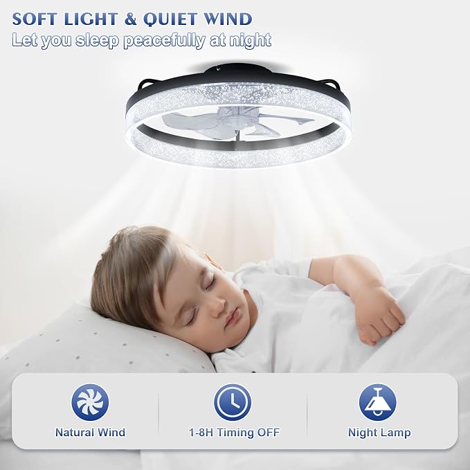 Modern Ceiling Fans with Lights and Remote,20" Low Profile Ceiling Fan with Light,7 Blades Flush Mount Ceiling Fan with