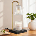 Modern Gold Candle Warmer Lamp with Black Marble Base, Glass Shade Electric Candle Melter for Scented Candles, Stylish Home