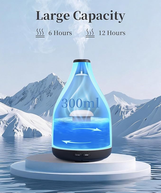 Modern Oil Diffuser for Essential Oils, Large Capacity Aroma Diffusers for Home Room, Ultrasonic Cool Mist 12H Fragrance