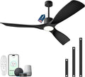 Modern Smart Ceiling Fan with Light and Remote Control, 52 inch Black 3 Blade for Bedroom, Living Room and Patios, product
