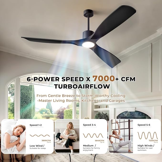 Modern Smart Ceiling Fan with Light and Remote Control, 52 inch Black 3 Blade for Bedroom, Living Room and Patios, alternate