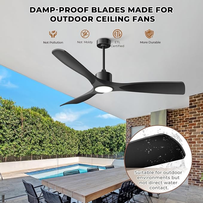 Modern Smart Ceiling Fan with Light and Remote Control, 52 inch Black 3 Blade for Bedroom, Living Room and Patios, alternate