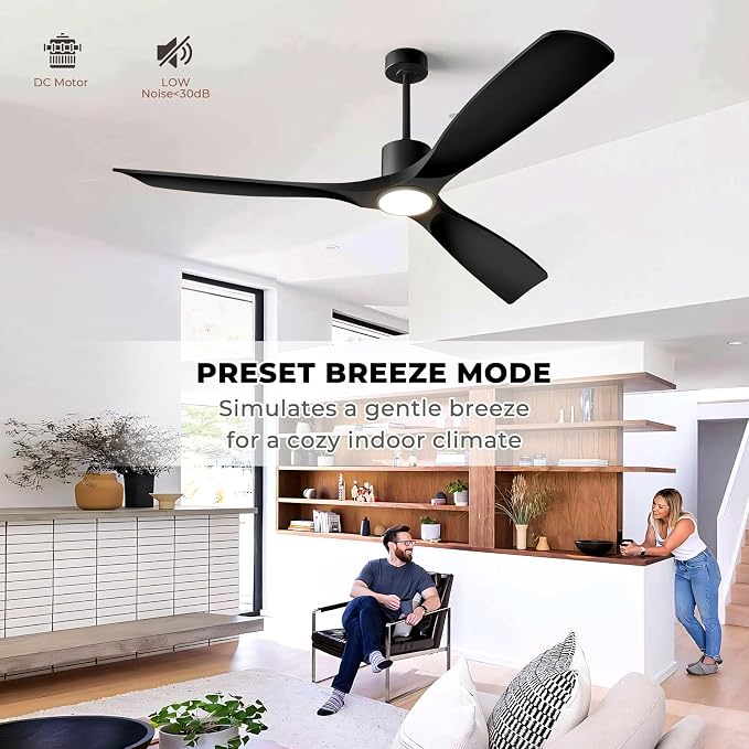 Modern Smart Ceiling Fan with Light and Remote Control, 52 inch Black 3 Blade for Bedroom, Living Room and Patios, alternate