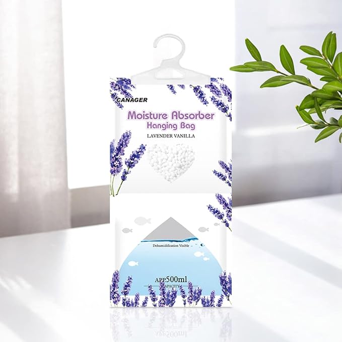 Moisture Absorber -12 Pack,Lavender Vanilla Hanging Humidity Bag,Home,Car, and Closet Dehumidifiers and Deodorizers (12.5OZ)
