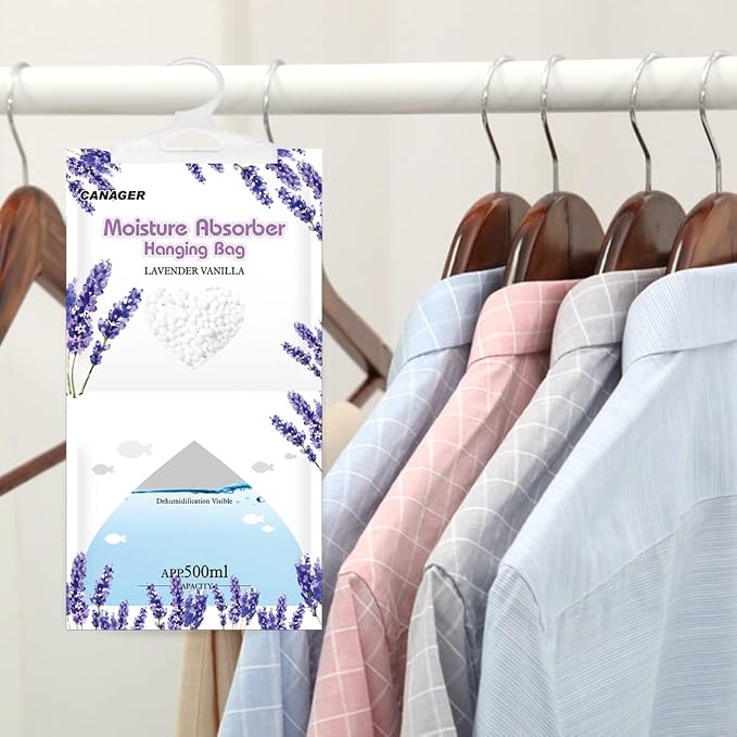 Moisture Absorber -12 Pack,Lavender Vanilla Hanging Humidity Bag,Home,Car, and Closet Dehumidifiers and Deodorizers (12.5OZ)