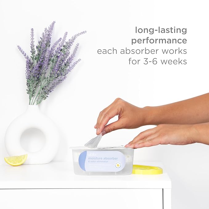 Moisture Absorber and Odor Eliminator Tub, Attracts and Traps Excess Moisture, Reduce Dampness, Lemon Scented, 3 Pack