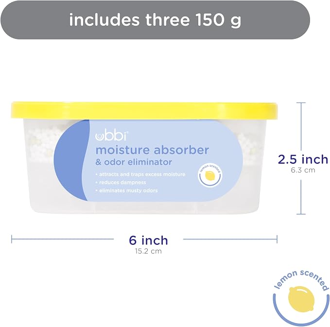 Moisture Absorber and Odor Eliminator Tub, Attracts and Traps Excess Moisture, Reduce Dampness, Lemon Scented, 3 Pack