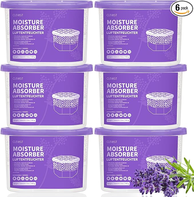Moisture Absorber Boxes 6 Pack, 12 Oz Dehumidifier for Closet & Bathroom, Humidity Absorber for Wardrobe, Bedroom, RV & Car