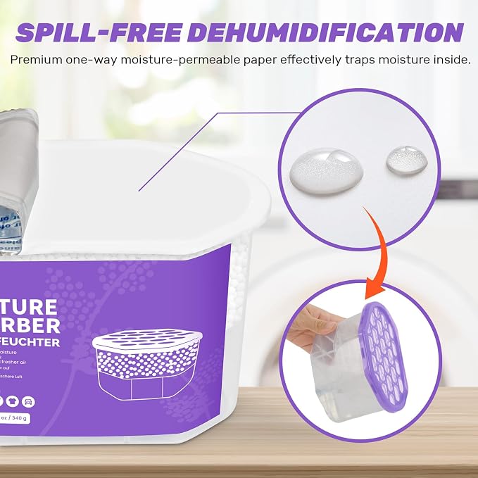 Moisture Absorber Boxes 6 Pack, 12 Oz Dehumidifier for Closet & Bathroom, Humidity Absorber for Wardrobe, Bedroom, RV & Car