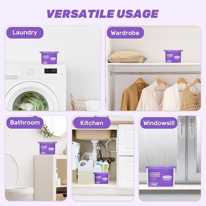 Moisture Absorber Boxes 6 Pack, 12 Oz Dehumidifier for Closet & Bathroom, Humidity Absorber for Wardrobe, Bedroom, RV & Car