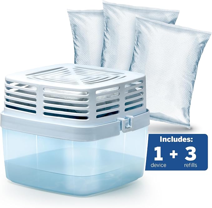 Moisture Absorber Dehumidifier Device for Home, Premium Pack Of 1 Device of 15.9 Oz With 3 Pre-Measured Refills, Unscented