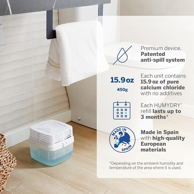 Moisture Absorber Dehumidifier Device for Home, Premium Pack Of 1 Device of 15.9 Oz With 3 Pre-Measured Refills, Unscented