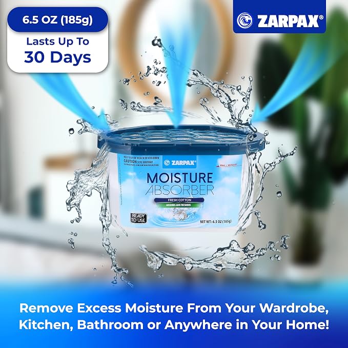 Moisture Absorber Fresh Cotton 6.5 oz/185g | Removes Moisture, Damp & Humidity | Odor Absorber With Fresh Cotton Fragrance |