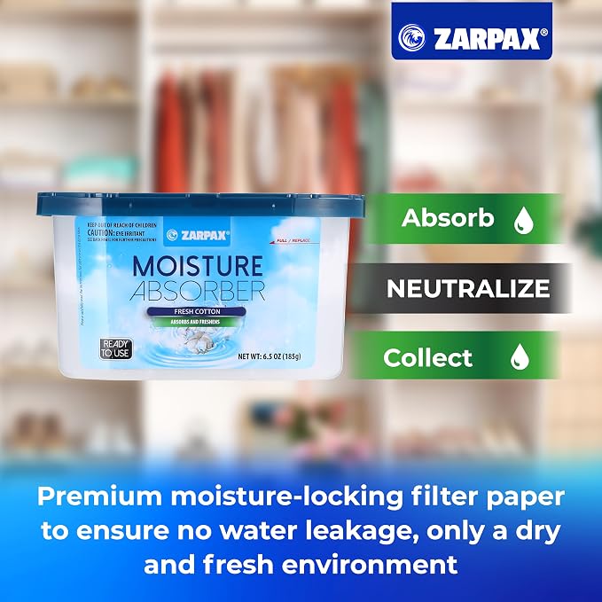 Moisture Absorber Fresh Cotton 6.5 oz/185g | Removes Moisture, Damp & Humidity | Odor Absorber With Fresh Cotton Fragrance |