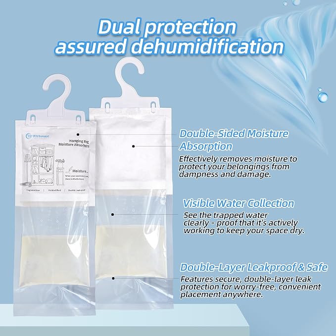 Moisture Absorber Hanging Bags 12 Pack - 7 oz Fragrance-Free Dehumidifier for Closet, Bathroom, alternate product view 3