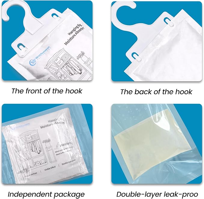 Moisture Absorber Hanging Bags 12 Pack - 7 oz Fragrance-Free Dehumidifier for Closet, Bathroom, alternate product view 6