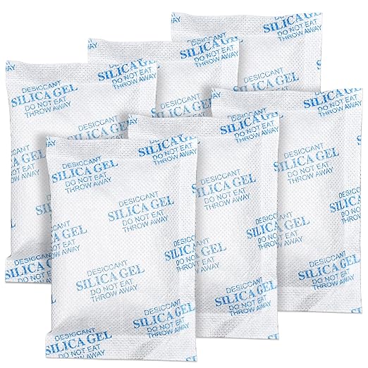 Moisture Absorbers – 100 Gram 12 Packs Silica Gel Packets, Desiccant Packs for Storage, Food Safe Desiccant for