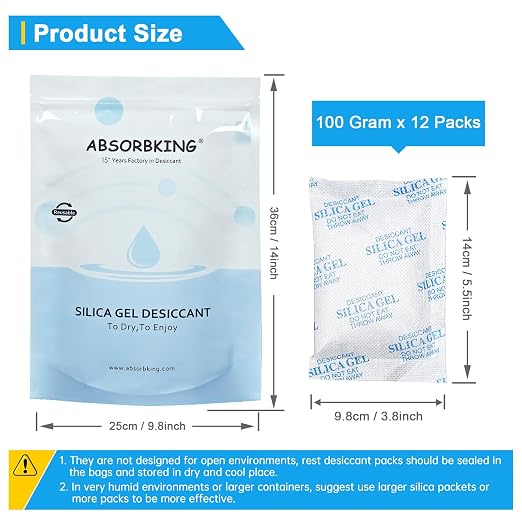 Moisture Absorbers – 100 Gram 12 Packs Silica Gel Packets, Desiccant Packs for Storage, Food Safe Desiccant for, alternate