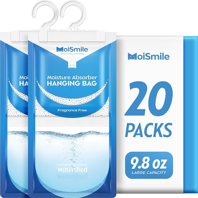 Moisture Absorbers 20 Pack Fragrance Free, Hanging Closet Dehumidifier Bags, Humidity Absorber, Compact