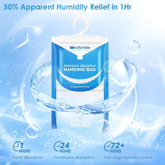 Moisture Absorbers 20 Pack Fragrance Free, Hanging Closet Dehumidifier Bags, Humidity Absorber, Compact, alternate view 3