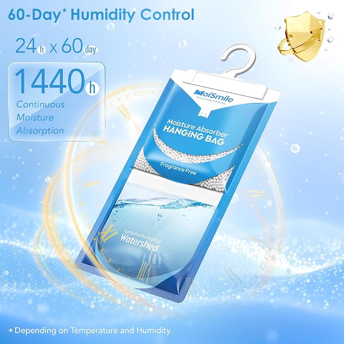 Moisture Absorbers 20 Pack Fragrance Free, Hanging Closet Dehumidifier Bags, Humidity Absorber, Compact, alternate view 5