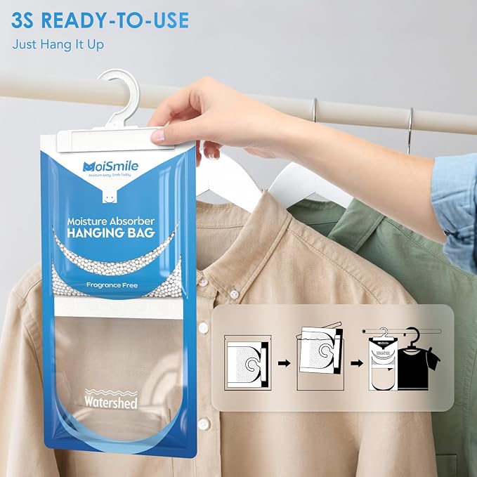 Moisture Absorbers 20 Pack Fragrance Free, Hanging Closet Dehumidifier Bags, Humidity Absorber, Compact, alternate view 7