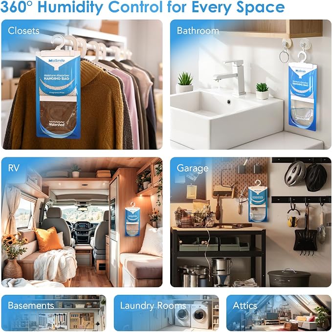 Moisture Absorbers 20 Pack Fragrance Free, Hanging Closet Dehumidifier Bags, Humidity Absorber, Compact, alternate view 8